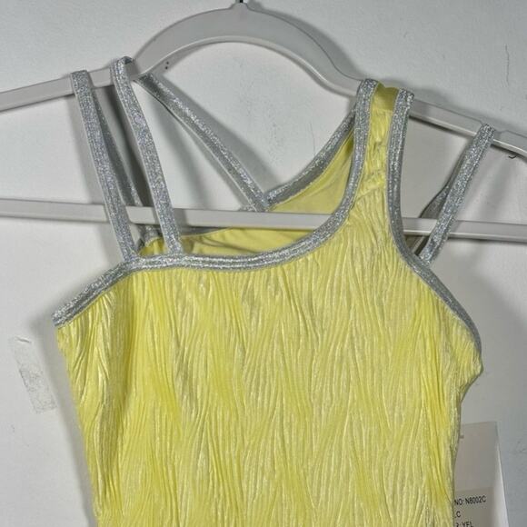 Double Platinum Girls One Shoulder Performance Leotard Yellow silver CL NWT - Picture 6 of 9